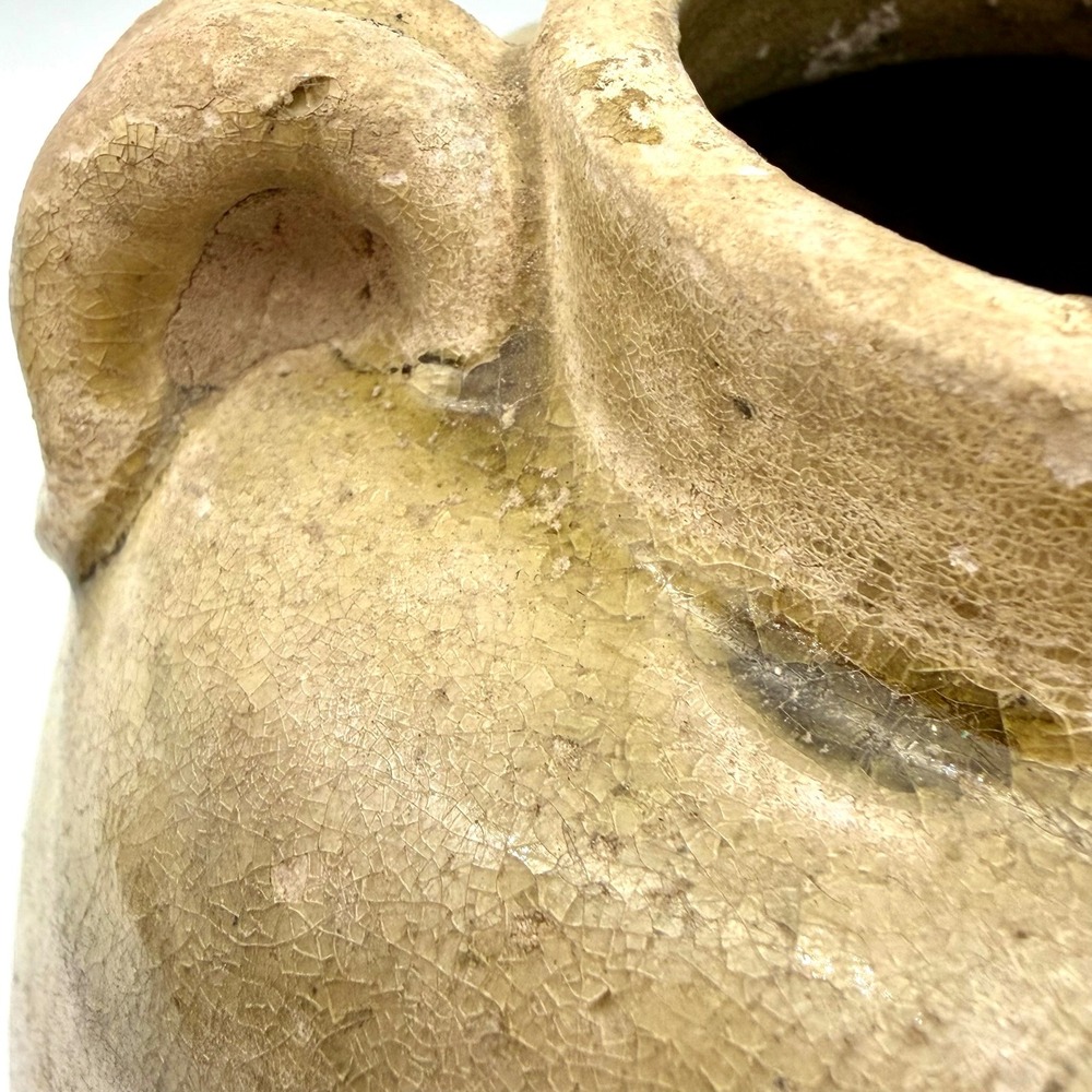 Reproduction Chinese Lug Jar Stoneware Wabi Sabi Green Crackle Glaze - Picture 11 of 14